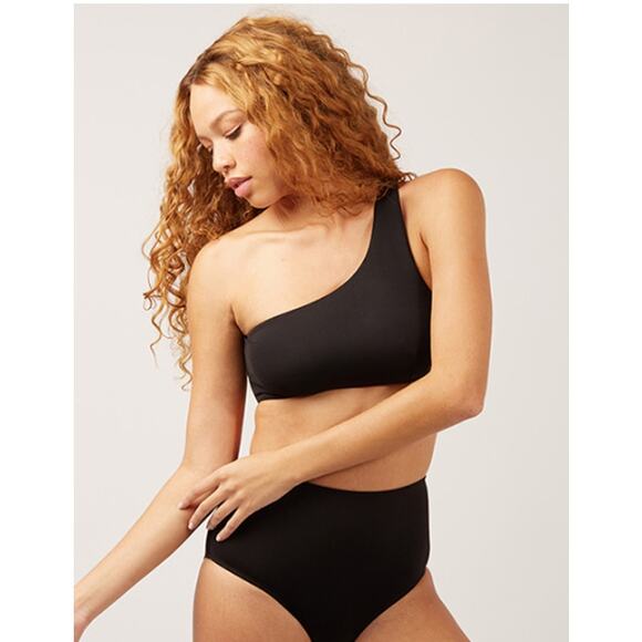 ANDIE SWIM NWT Wyndwood One Shoulder Rib Swim Bikini Top in Black // L - Picture 1 of 7